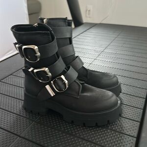 Steve Madden Roland Buckle Moto Platform Lug-sole Combat boots